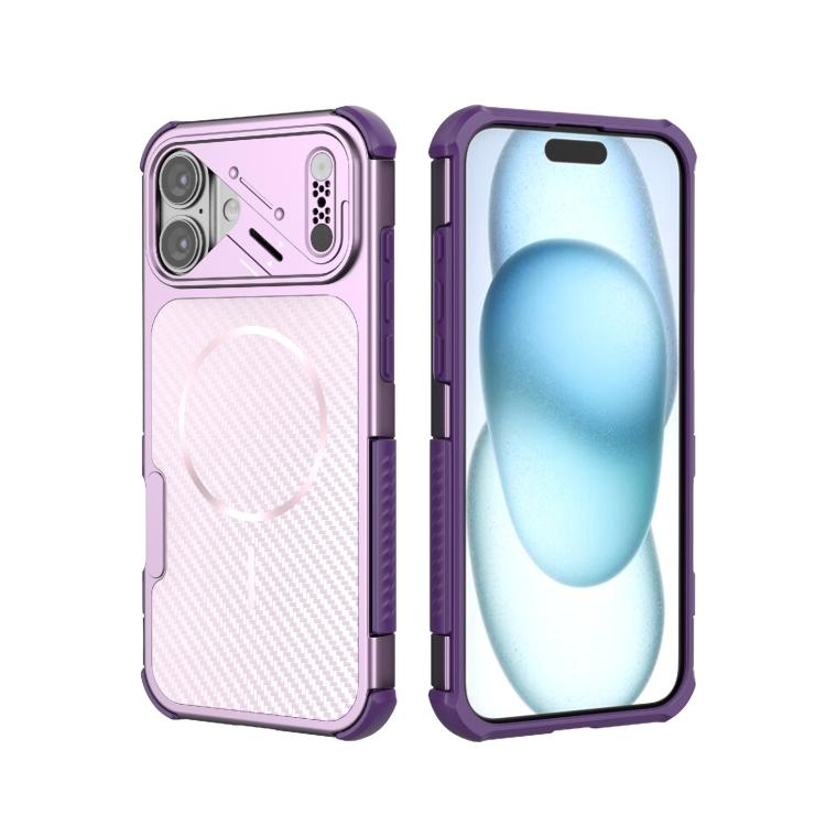 Custodia magnetica antiurto per telefono con texture in fibra di carbonio e airbag, resistente agli urti., For iPhone 17 Pro Max, For iPhone 17 Pro, For iPhone 17, For iPhone 16 Pro Max, For iPhone 16 Plus, For iPhone 16