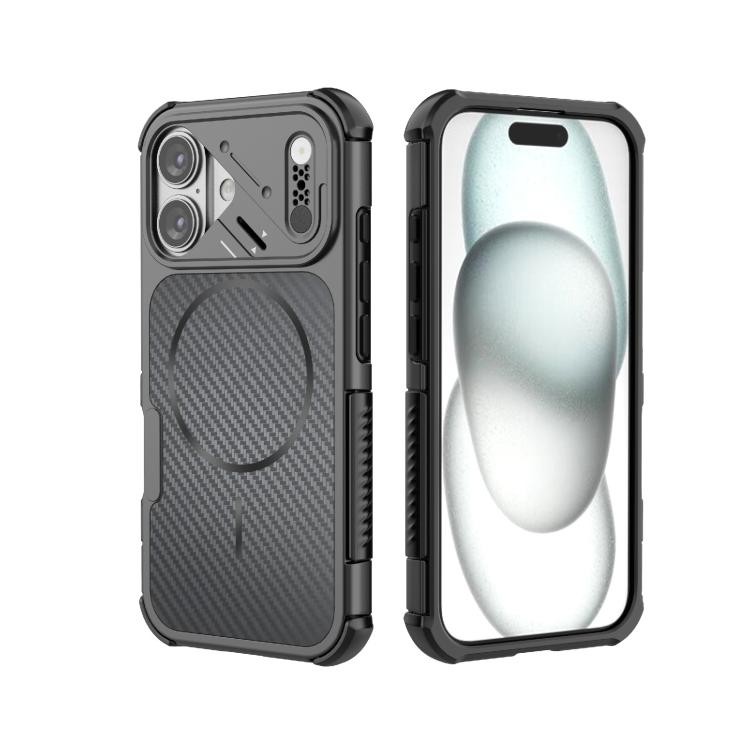 Custodia magnetica antiurto per telefono con texture in fibra di carbonio e airbag, resistente agli urti., For iPhone 17 Pro Max, For iPhone 17 Pro, For iPhone 17, For iPhone 16 Pro Max, For iPhone 16 Plus, For iPhone 16