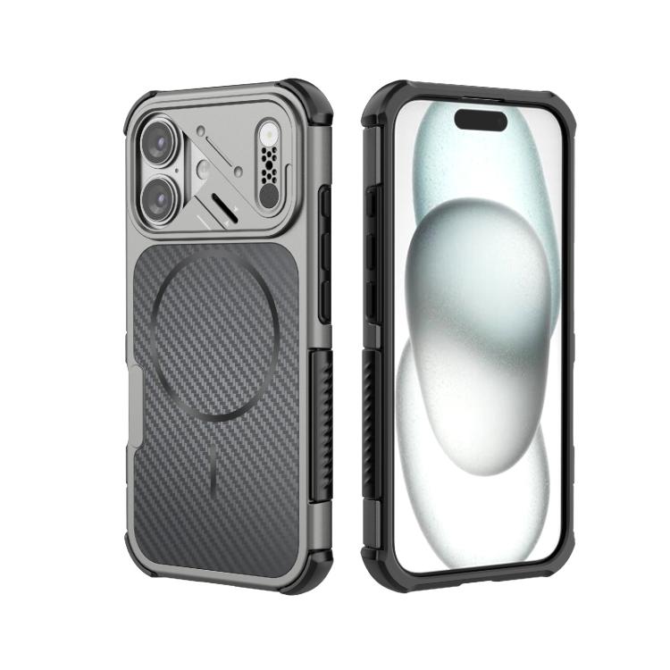 Custodia magnetica antiurto per telefono con texture in fibra di carbonio e airbag, resistente agli urti., For iPhone 17 Pro Max, For iPhone 17 Pro, For iPhone 17, For iPhone 16 Pro Max, For iPhone 16 Plus, For iPhone 16