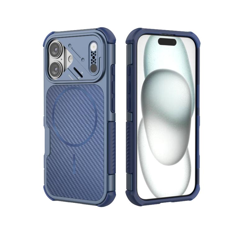 Custodia magnetica antiurto per telefono con texture in fibra di carbonio e airbag, resistente agli urti., For iPhone 17 Pro Max, For iPhone 17 Pro, For iPhone 17, For iPhone 16 Pro Max, For iPhone 16 Plus, For iPhone 16