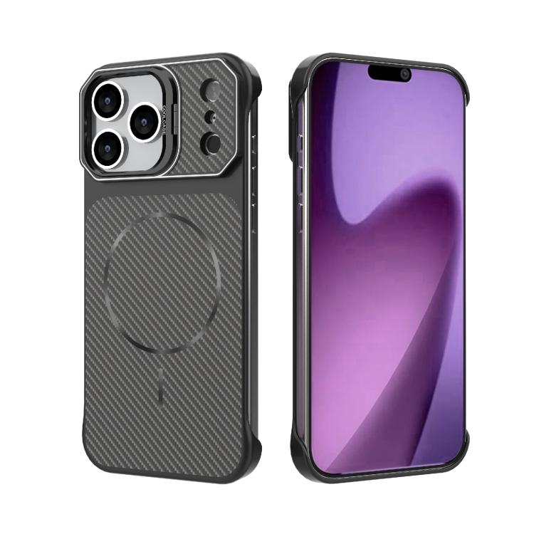 Custodia magnetica per telefono in PC con texture in fibra di carbonio, senza cornice e a metà rivestimento., For iPhone 18 Pro, For iPhone 18 Pro Max, For iPhone 17 Pro Max, For iPhone 17 Pro
