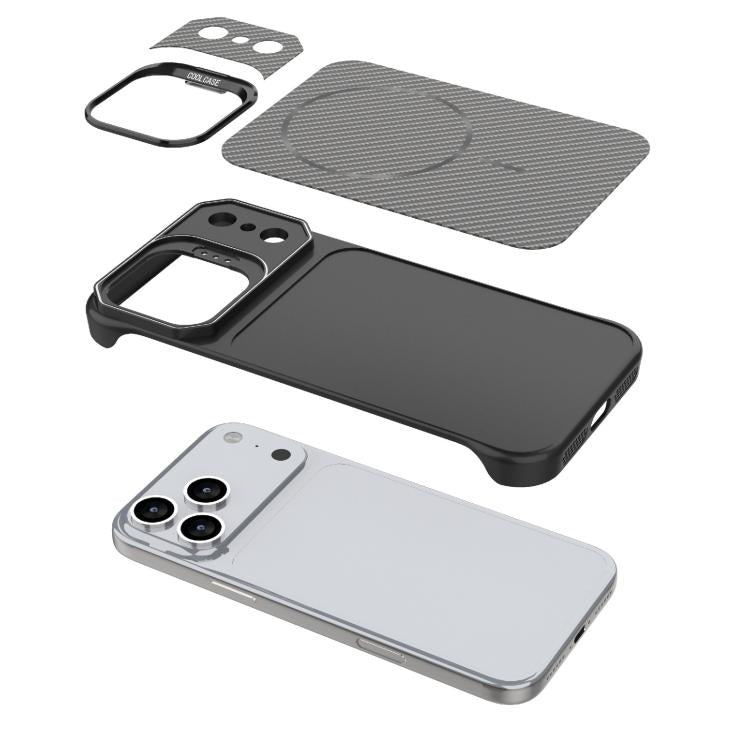 Custodia magnetica per telefono in PC con texture in fibra di carbonio, senza cornice e a metà rivestimento., For iPhone 18 Pro, For iPhone 18 Pro Max, For iPhone 17 Pro Max, For iPhone 17 Pro