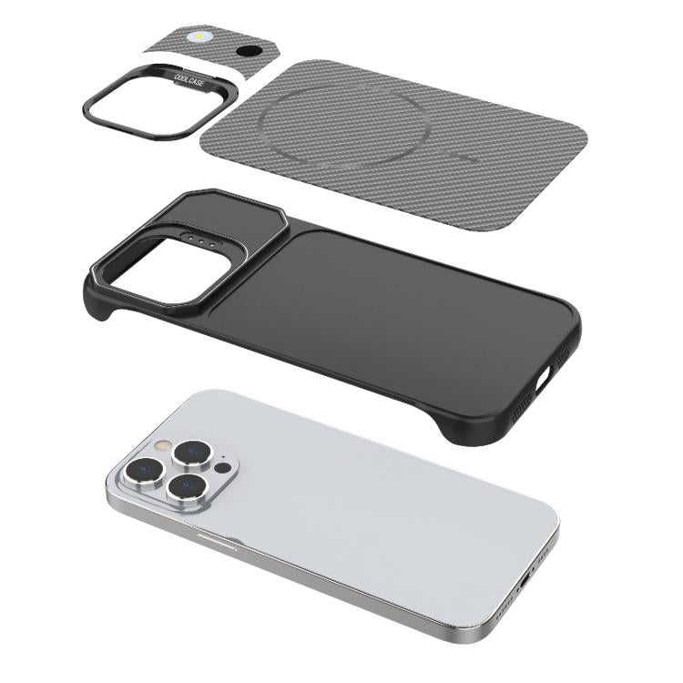 Custodia magnetica per telefono in PC con texture in fibra di carbonio, senza cornice e a metà rivestimento., For iPhone 14 Pro, For iPhone 14 Pro Max, For iPhone 13 Pro Max, For iPhone 13 Pro