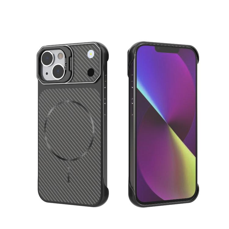 Custodia magnetica per telefono in PC con texture in fibra di carbonio, senza cornice e a metà rivestimento., For iPhone 16, For iPhone 15 Pro Max, For iPhone 15, For iPhone 14