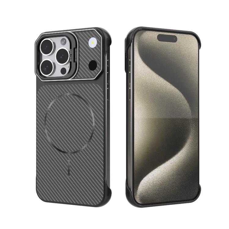 Custodia magnetica per telefono in PC con texture in fibra di carbonio, senza cornice e a metà rivestimento., For iPhone 16, For iPhone 15 Pro Max, For iPhone 15, For iPhone 14
