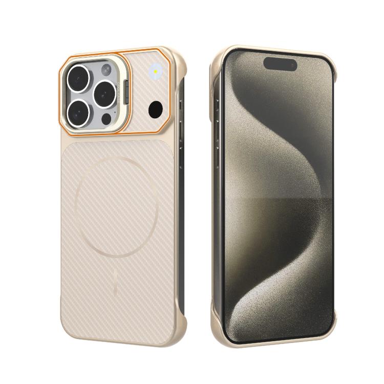 Custodia magnetica per telefono in PC con texture in fibra di carbonio, senza cornice e a metà rivestimento., For iPhone 16, For iPhone 15 Pro Max, For iPhone 15, For iPhone 14