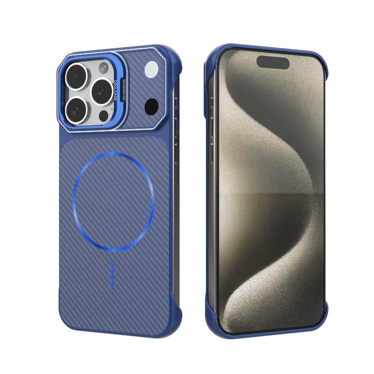 Custodia magnetica per telefono in PC con texture in fibra di carbonio, senza cornice e a metà rivestimento., For iPhone 16, For iPhone 15 Pro Max, For iPhone 15, For iPhone 14