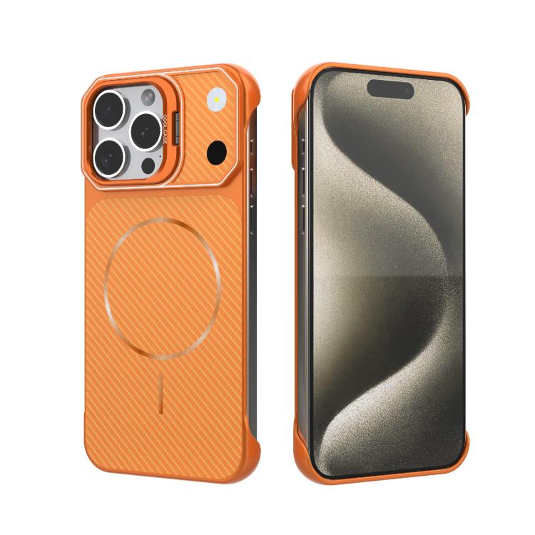 Custodia magnetica per telefono in PC con texture in fibra di carbonio, senza cornice e a metà rivestimento., For iPhone 16, For iPhone 15 Pro Max, For iPhone 15, For iPhone 14