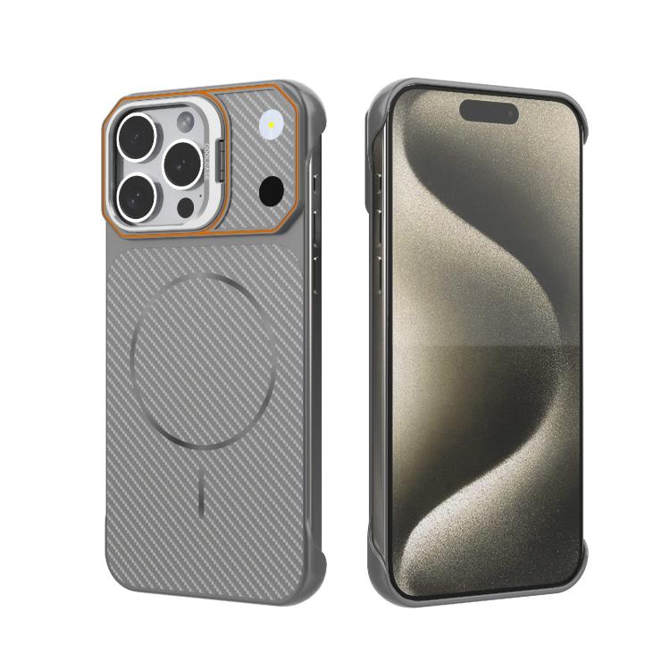 Custodia magnetica per telefono in PC con texture in fibra di carbonio, senza cornice e a metà rivestimento., For iPhone 16, For iPhone 15 Pro Max, For iPhone 15, For iPhone 14