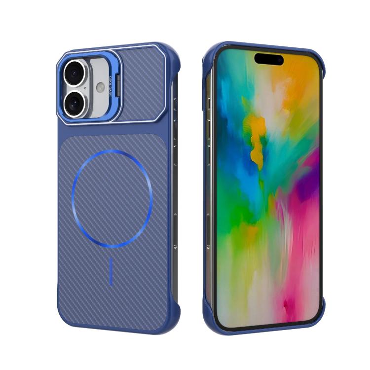 Custodia magnetica per telefono in PC con texture in fibra di carbonio, senza cornice e a metà rivestimento., For iPhone 17, For iPhone 16 Pro Max, For iPhone 16 Pro, For iPhone 16 Plus