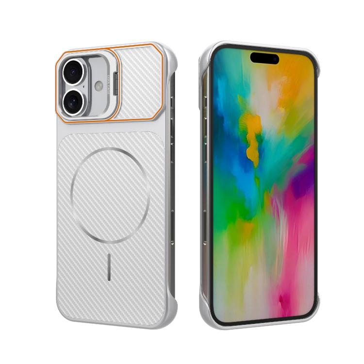 Custodia magnetica per telefono in PC con texture in fibra di carbonio, senza cornice e a metà rivestimento., For iPhone 17, For iPhone 16 Pro Max, For iPhone 16 Pro, For iPhone 16 Plus