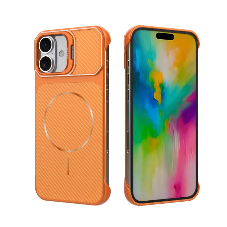 Custodia magnetica per telefono in PC con texture in fibra di carbonio, senza cornice e a metà rivestimento., For iPhone 17, For iPhone 16 Pro Max, For iPhone 16 Pro, For iPhone 16 Plus