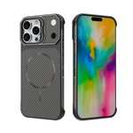 Custodia magnetica per telefono in PC con texture in fibra di carbonio, senza cornice e a metà rivestimento., For iPhone 17, For iPhone 16 Pro Max, For iPhone 16 Pro, For iPhone 16 Plus