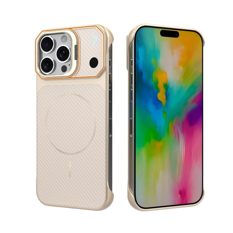 Custodia magnetica per telefono in PC con texture in fibra di carbonio, senza cornice e a metà rivestimento., For iPhone 17, For iPhone 16 Pro Max, For iPhone 16 Pro, For iPhone 16 Plus