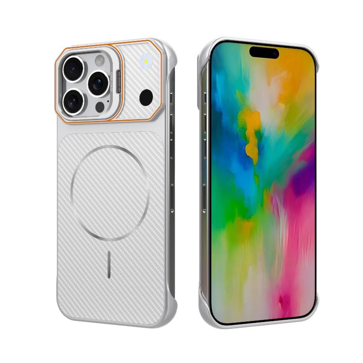 Custodia magnetica per telefono in PC con texture in fibra di carbonio, senza cornice e a metà rivestimento., For iPhone 17, For iPhone 16 Pro Max, For iPhone 16 Pro, For iPhone 16 Plus