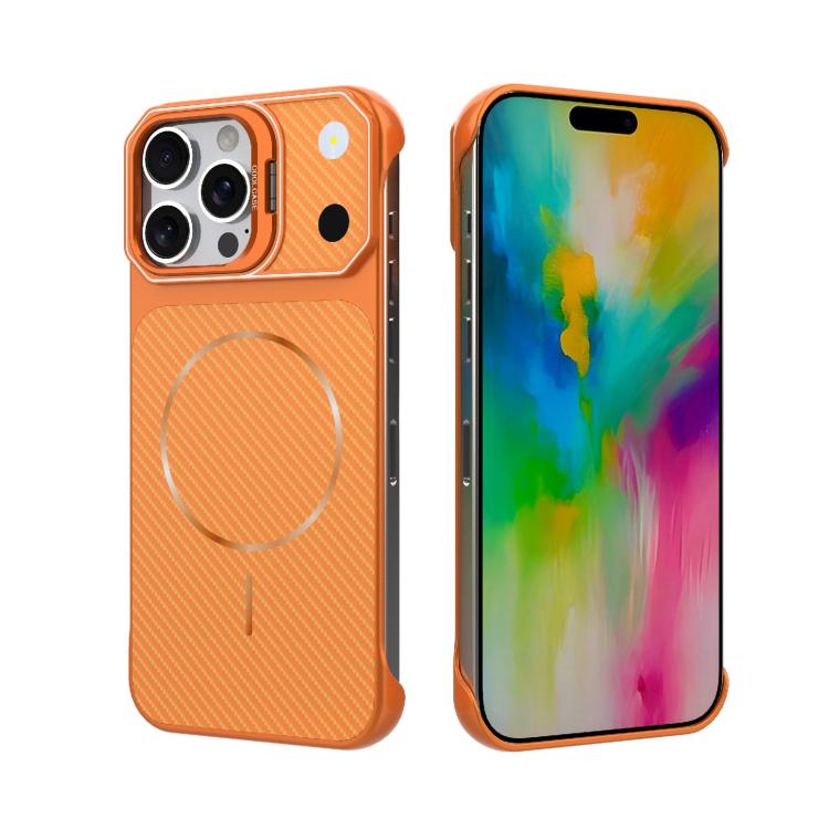 Custodia magnetica per telefono in PC con texture in fibra di carbonio, senza cornice e a metà rivestimento., For iPhone 17, For iPhone 16 Pro Max, For iPhone 16 Pro, For iPhone 16 Plus