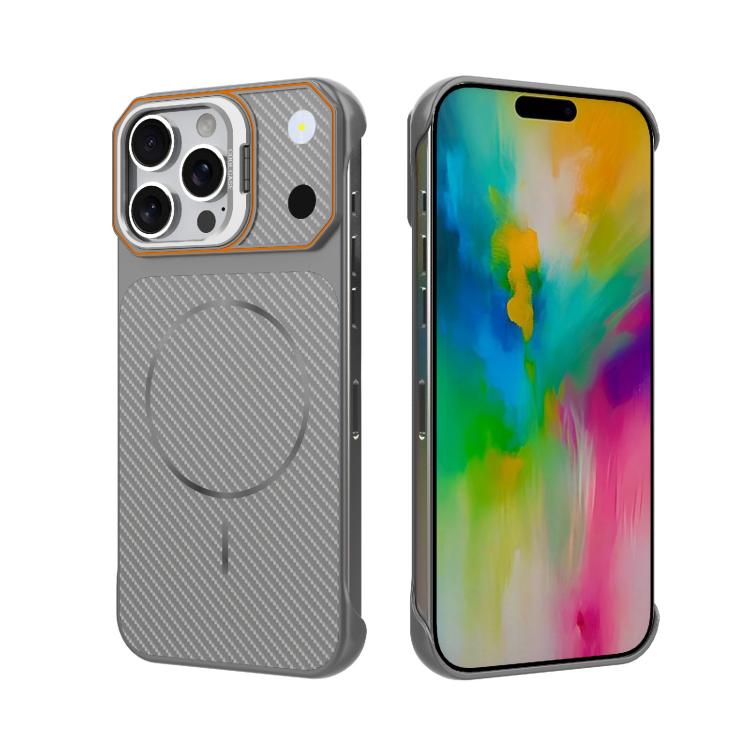 Custodia magnetica per telefono in PC con texture in fibra di carbonio, senza cornice e a metà rivestimento., For iPhone 17, For iPhone 16 Pro Max, For iPhone 16 Pro, For iPhone 16 Plus