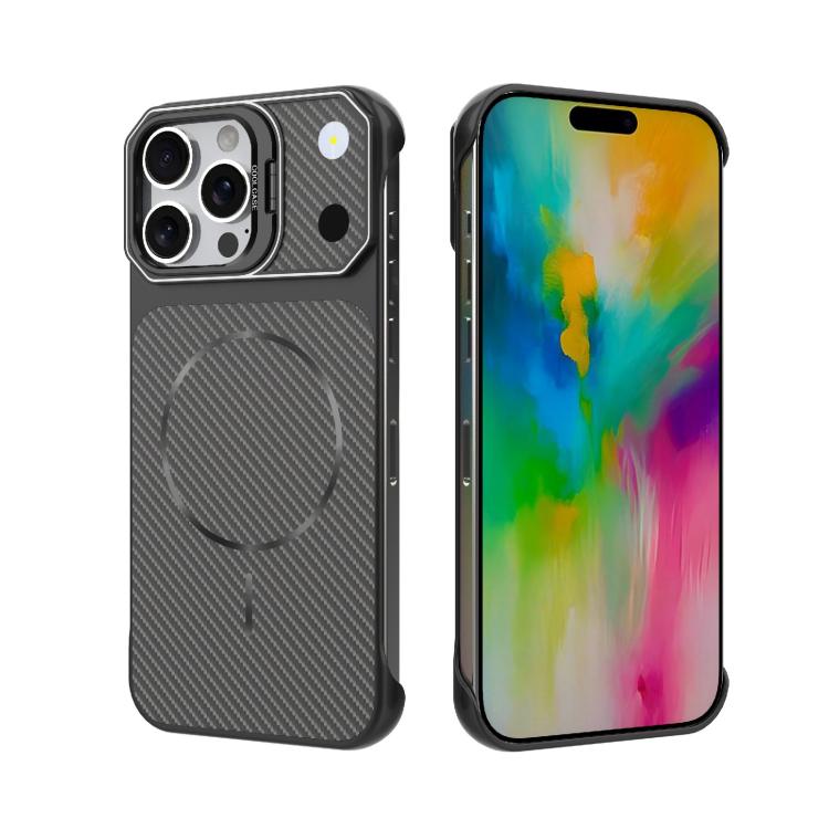 Custodia magnetica per telefono in PC con texture in fibra di carbonio, senza cornice e a metà rivestimento., For iPhone 17, For iPhone 16 Pro Max, For iPhone 16 Pro, For iPhone 16 Plus