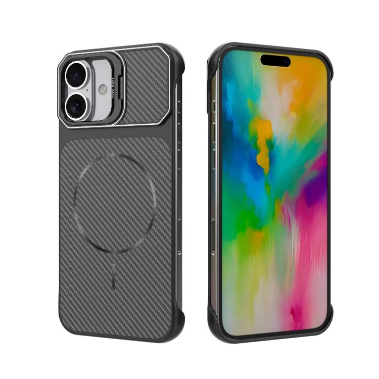 Custodia magnetica per telefono in PC con texture in fibra di carbonio, senza cornice e a metà rivestimento., For iPhone 16, For iPhone 15 Pro Max, For iPhone 15, For iPhone 14