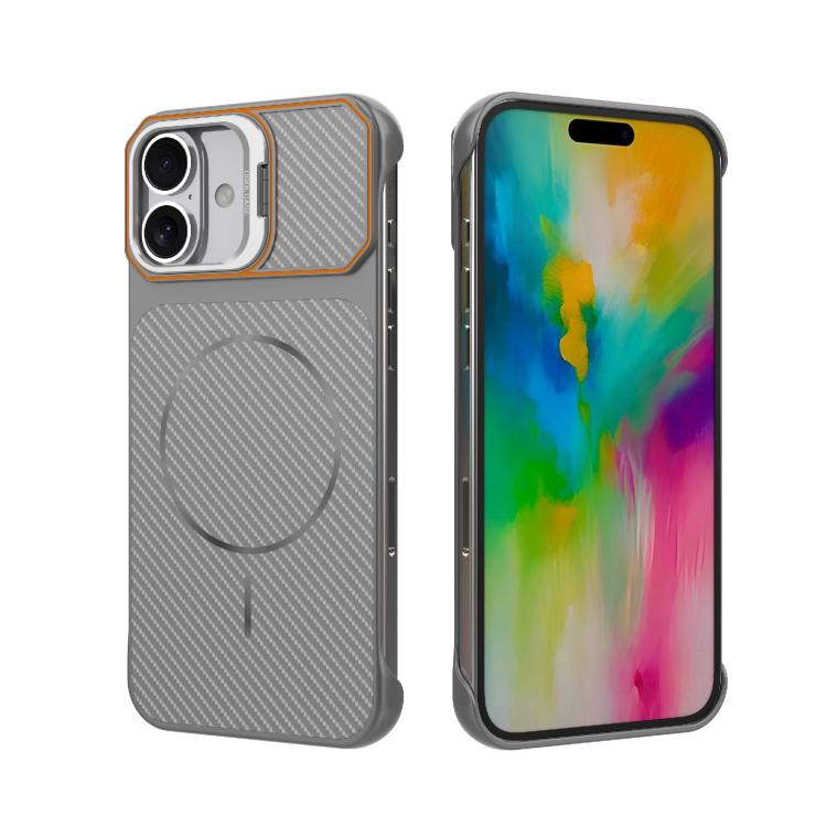 Custodia magnetica per telefono in PC con texture in fibra di carbonio, senza cornice e a metà rivestimento., For iPhone 16, For iPhone 15 Pro Max, For iPhone 15, For iPhone 14