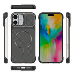 Custodia magnetica per telefono in PC con texture in fibra di carbonio, senza cornice e a metà rivestimento., For iPhone 17, For iPhone 16 Pro Max, For iPhone 16 Pro, For iPhone 16 Plus