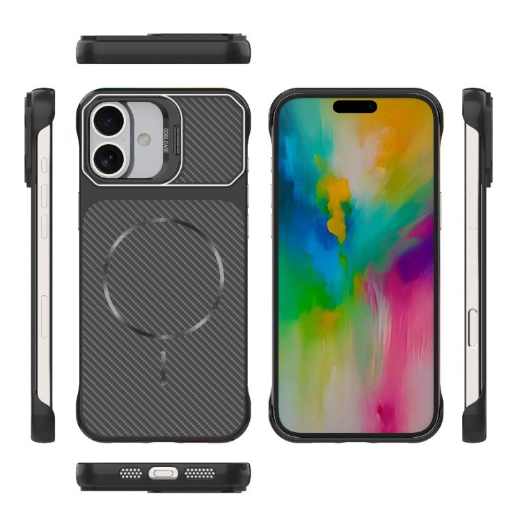 Custodia magnetica per telefono in PC con texture in fibra di carbonio, senza cornice e a metà rivestimento., For iPhone 17, For iPhone 16 Pro Max, For iPhone 16 Pro, For iPhone 16 Plus