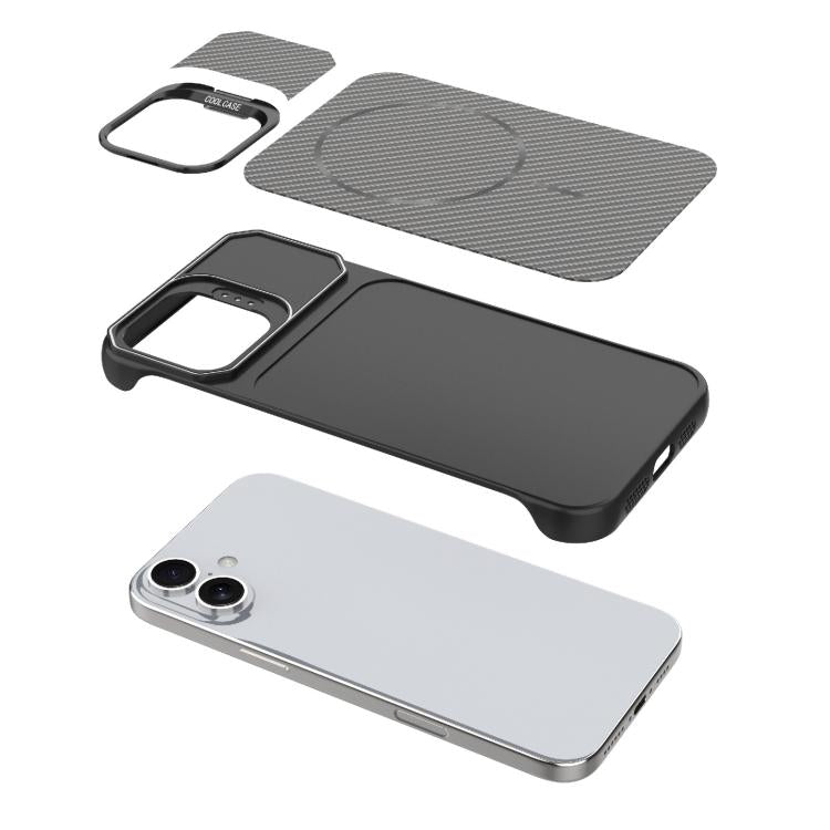 Custodia magnetica per telefono in PC con texture in fibra di carbonio, senza cornice e a metà rivestimento., For iPhone 17, For iPhone 16 Pro Max, For iPhone 16 Pro, For iPhone 16 Plus