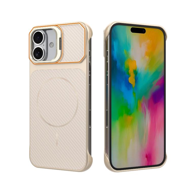 Custodia magnetica per telefono in PC con texture in fibra di carbonio, senza cornice e a metà rivestimento., For iPhone 17, For iPhone 16 Pro Max, For iPhone 16 Pro, For iPhone 16 Plus