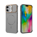 Custodia magnetica per telefono in PC con texture in fibra di carbonio, senza cornice e a metà rivestimento., For iPhone 17, For iPhone 16 Pro Max, For iPhone 16 Pro, For iPhone 16 Plus