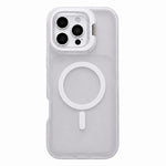 Custodia magnetica per telefono con supporto per obiettivo fotografico satinato effetto pelle., For iPhone 16 Pro Max, For iPhone 16 Pro, For iPhone 16 Plus, For iPhone 16