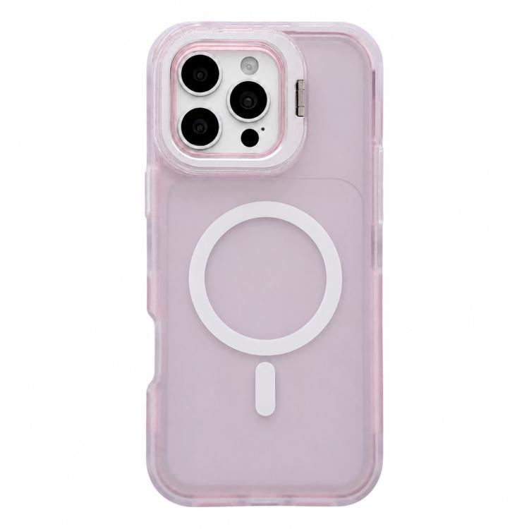 Custodia magnetica per telefono con supporto per obiettivo fotografico satinato effetto pelle., For iPhone 16 Pro Max, For iPhone 16 Pro, For iPhone 16 Plus, For iPhone 16