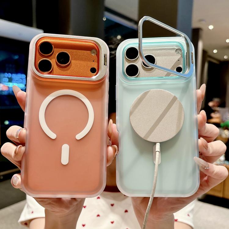 Custodia magnetica per telefono con supporto per obiettivo fotografico satinato effetto pelle., For iPhone 17e / 16e, For iPhone 17 Pro Max, For iPhone 17 Pro, For iPhone 17