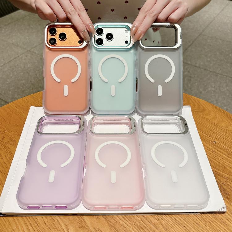 Custodia magnetica per telefono con supporto per obiettivo fotografico satinato effetto pelle., For iPhone 15 Pro Max, For iPhone 15 Pro, For iPhone 15 Plus, For iPhone 15