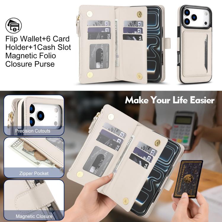 KLT-033 Portafoglio 2 in 1 con cerniera rimovibile e custodia magnetica per telefono con cordino, For iPhone 17 Pro Max, For iPhone 17 Pro, For iPhone 17