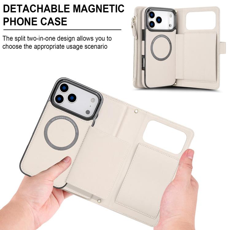 KLT-033 Portafoglio 2 in 1 con cerniera rimovibile e custodia magnetica per telefono con cordino, For iPhone 17 Pro Max, For iPhone 17 Pro, For iPhone 17