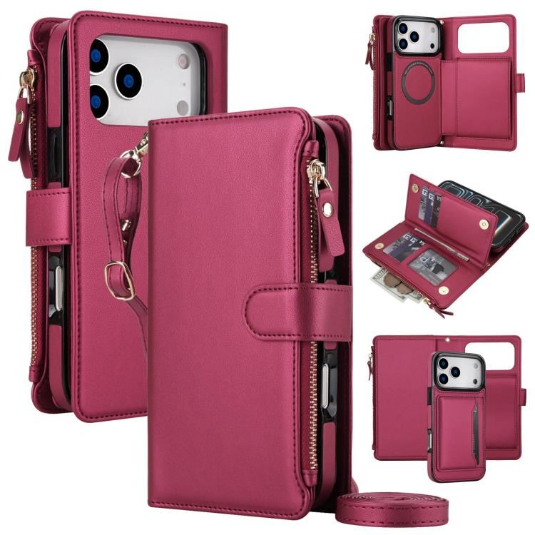 KLT-033 Portafoglio 2 in 1 con cerniera rimovibile e custodia magnetica per telefono con cordino, For iPhone 17 Pro Max, For iPhone 17 Pro, For iPhone 17