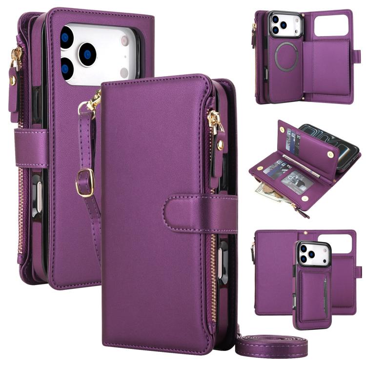 KLT-033 Portafoglio 2 in 1 con cerniera rimovibile e custodia magnetica per telefono con cordino, For iPhone 17 Pro Max, For iPhone 17 Pro, For iPhone 17
