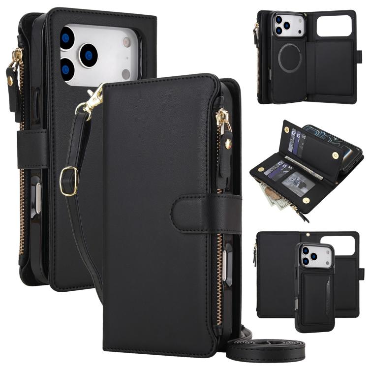KLT-033 Portafoglio 2 in 1 con cerniera rimovibile e custodia magnetica per telefono con cordino, For iPhone 17 Pro Max, For iPhone 17 Pro, For iPhone 17
