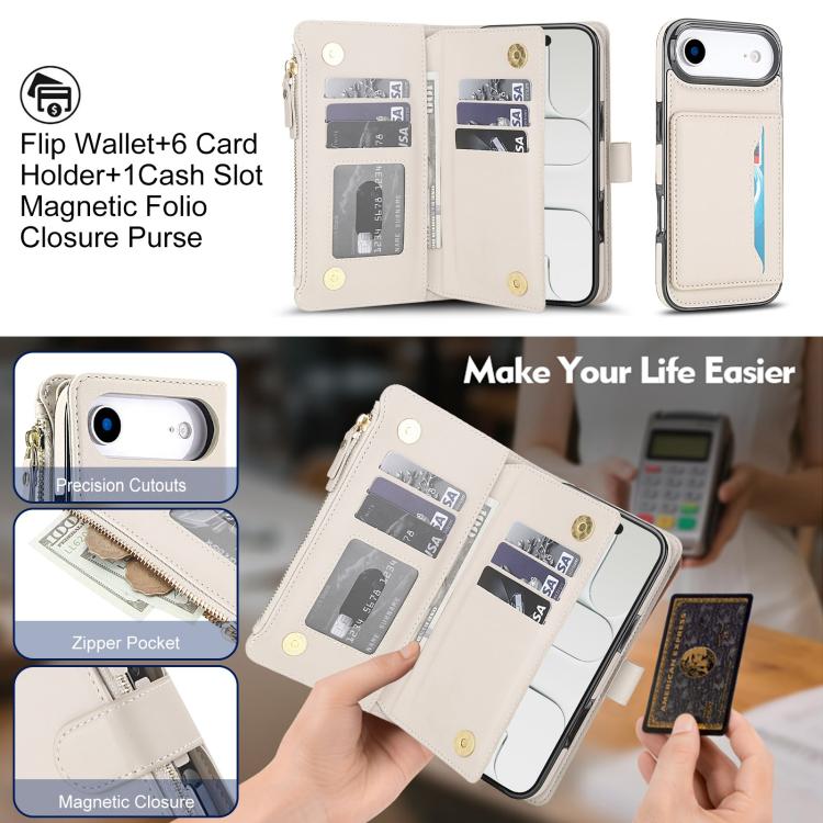 KLT-033 Portafoglio 2 in 1 con cerniera rimovibile e custodia magnetica per telefono con cordino, For iPhone Air, For iPhone 16 Pro Max, For iPhone 16 Pro
