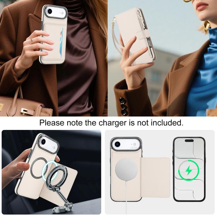 KLT-033 Portafoglio 2 in 1 con cerniera rimovibile e custodia magnetica per telefono con cordino, For iPhone Air, For iPhone 16 Pro Max, For iPhone 16 Pro