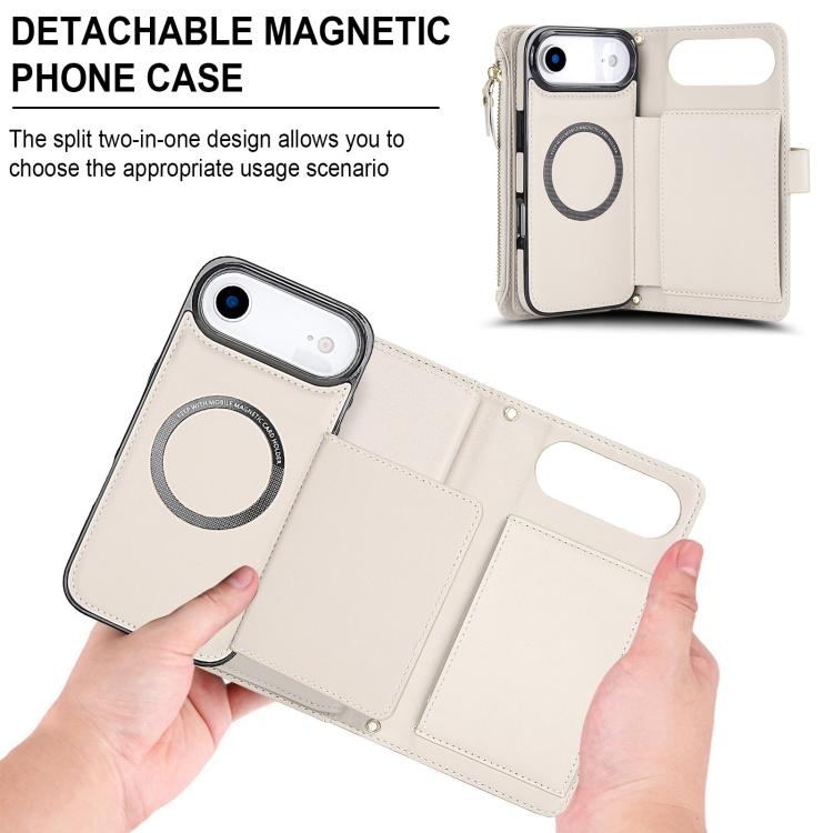 KLT-033 Portafoglio 2 in 1 con cerniera rimovibile e custodia magnetica per telefono con cordino, For iPhone Air, For iPhone 16 Pro Max, For iPhone 16 Pro