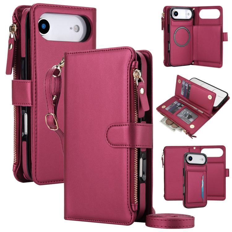 KLT-033 Portafoglio 2 in 1 con cerniera rimovibile e custodia magnetica per telefono con cordino, For iPhone Air, For iPhone 16 Pro Max, For iPhone 16 Pro