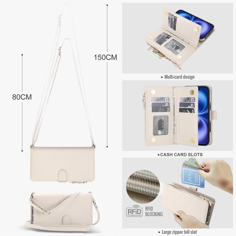 KLT-033 Portafoglio 2 in 1 con cerniera rimovibile e custodia magnetica per telefono con cordino, For iPhone 16 Plus, For iPhone 16, For iPhone 15 Pro Max