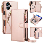 KLT-033 Portafoglio 2 in 1 con cerniera rimovibile e custodia magnetica per telefono con cordino, For iPhone 16 Plus, For iPhone 16, For iPhone 15 Pro Max