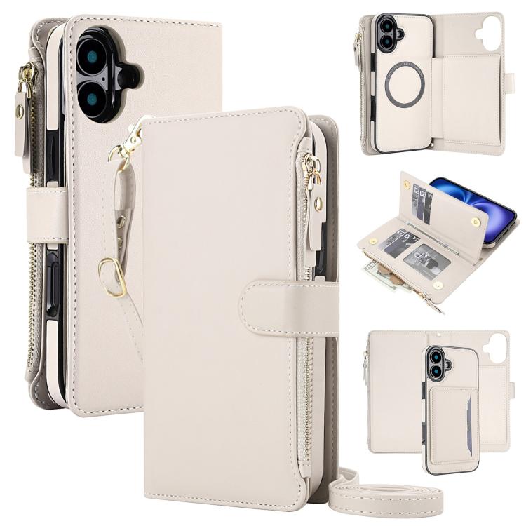 KLT-033 Portafoglio 2 in 1 con cerniera rimovibile e custodia magnetica per telefono con cordino, For iPhone 16 Plus, For iPhone 16, For iPhone 15 Pro Max