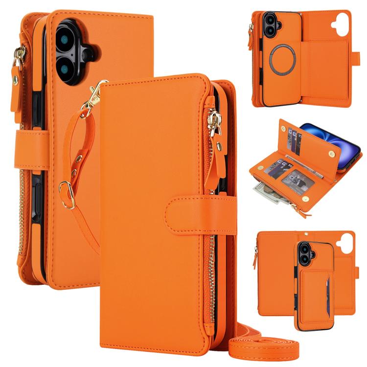KLT-033 Portafoglio 2 in 1 con cerniera rimovibile e custodia magnetica per telefono con cordino, For iPhone 16 Plus, For iPhone 16, For iPhone 15 Pro Max