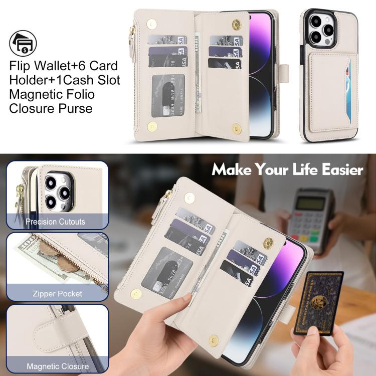 KLT-033 Portafoglio 2 in 1 con cerniera rimovibile e custodia magnetica per telefono con cordino, For iPhone 15 Pro, For iPhone 15 Plus / 14 Plus, For iPhone 15