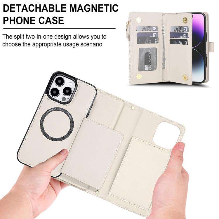 KLT-033 Portafoglio 2 in 1 con cerniera rimovibile e custodia magnetica per telefono con cordino, For iPhone 15 Pro, For iPhone 15 Plus / 14 Plus, For iPhone 15