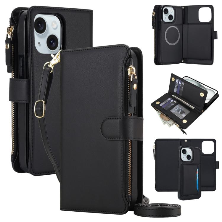 KLT-033 Portafoglio 2 in 1 con cerniera rimovibile e custodia magnetica per telefono con cordino, For iPhone 15 Pro, For iPhone 15 Plus / 14 Plus, For iPhone 15