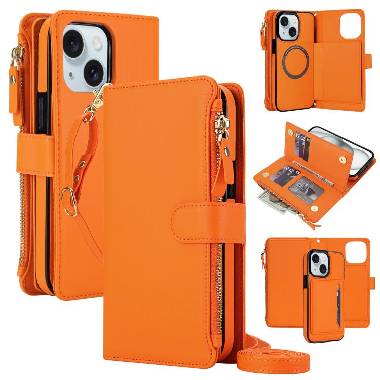 KLT-033 Portafoglio 2 in 1 con cerniera rimovibile e custodia magnetica per telefono con cordino, For iPhone 15 Pro, For iPhone 15 Plus / 14 Plus, For iPhone 15